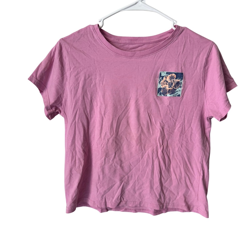 Roxy Girl Pink Floral Graphic T-Shirt Kids‎ Size XL 16 Short Sleeve Cotton Tee